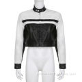 Leather Jacket Women Black and white patchwork PU fabric women jacket Supplier